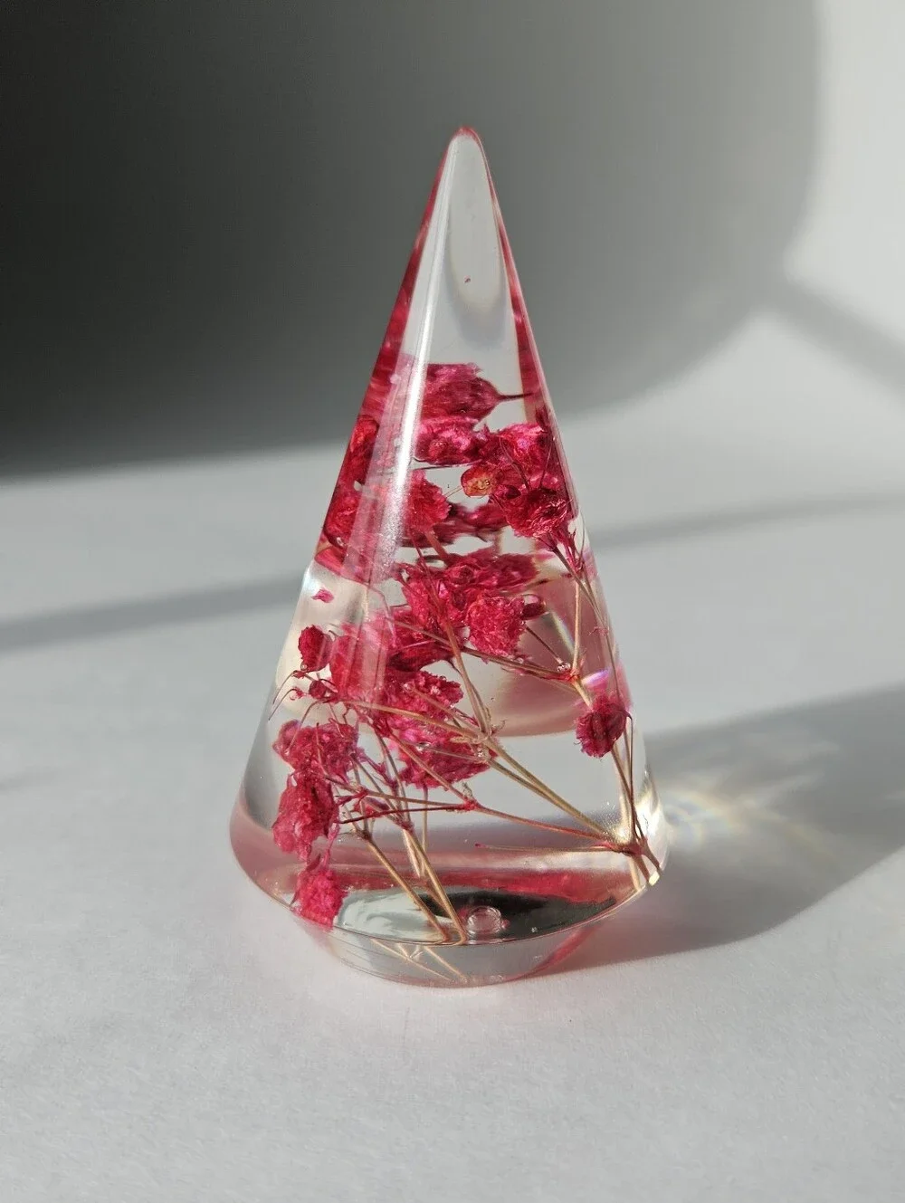 Handmade Pink Flower Resin Ring Holder Cone Jewelry Organizer Display Stand